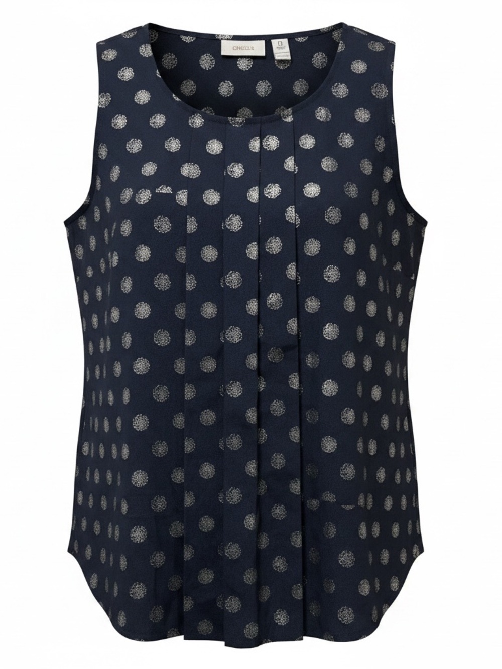 Chico’s Blouse Womens Size S Navy Blue Sleeveless Metallic Polka Dot